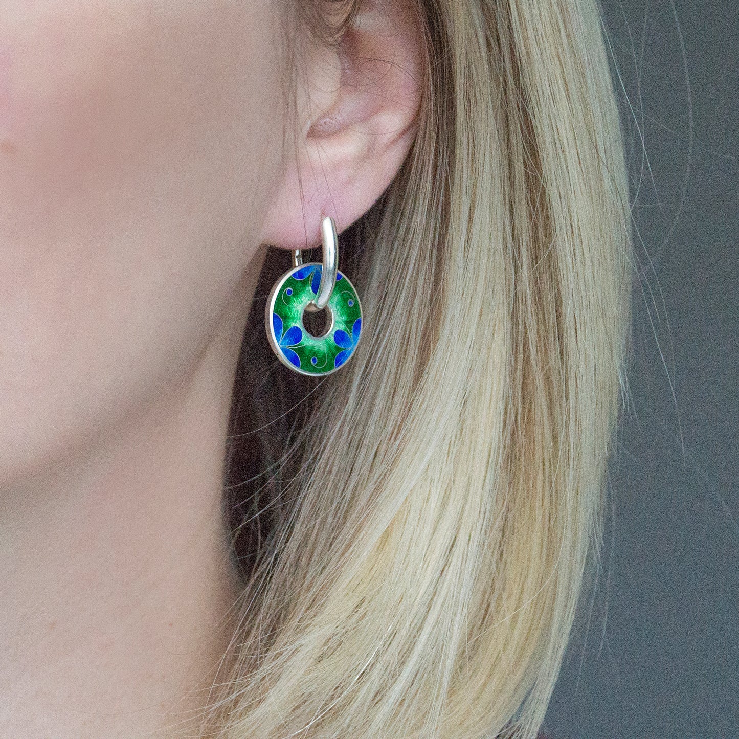 Blue Flower Reversible Earrings. Silver, Cloisonné Enamel Technique.
