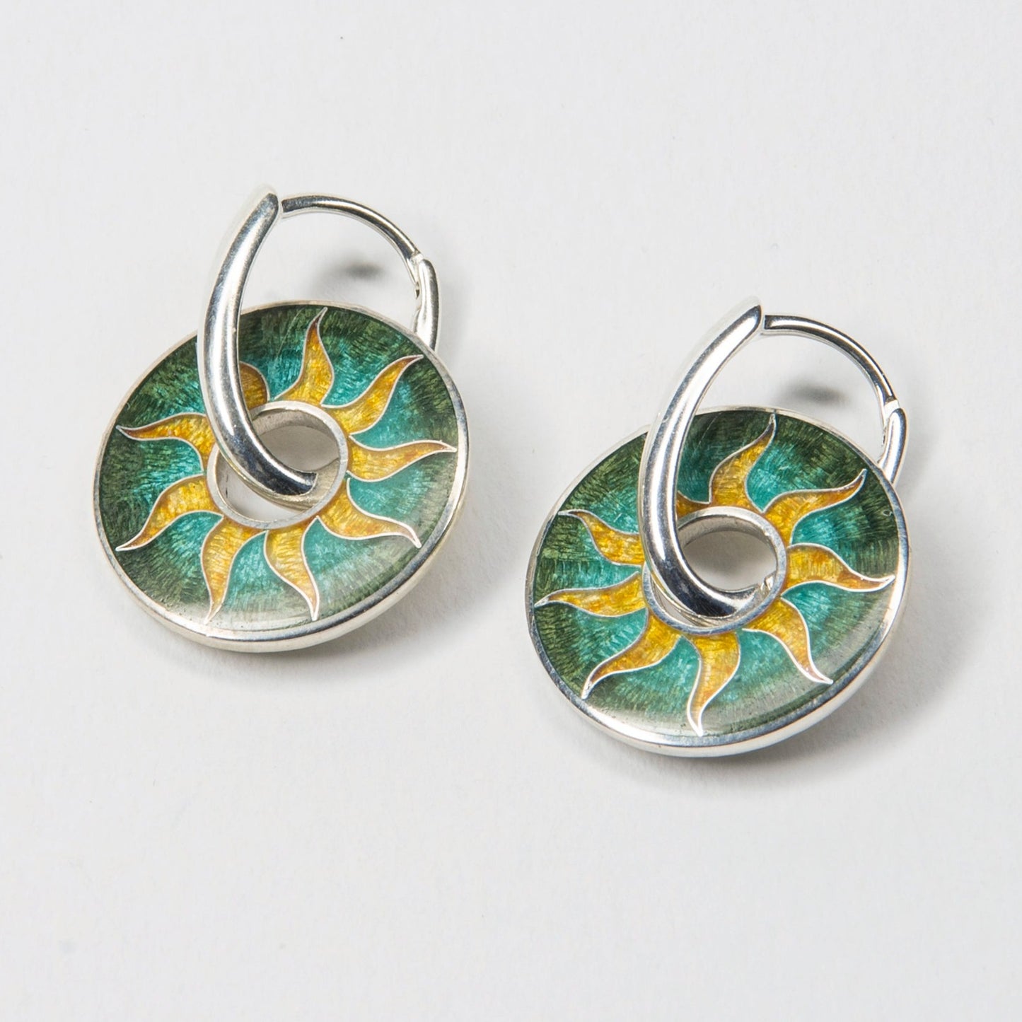 Nine Pointed Sun Double Sided Cloisonné Enamel Earrings