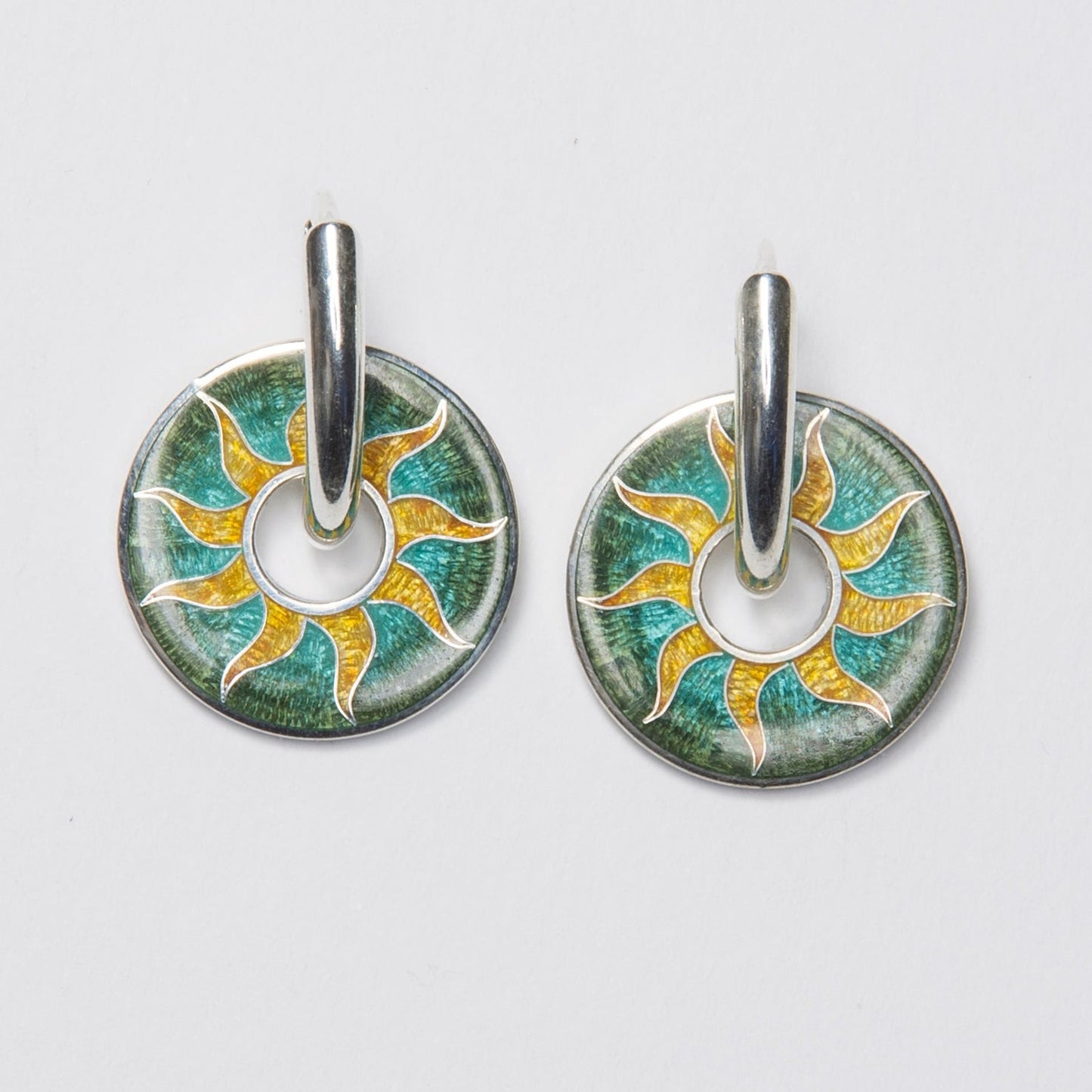 Nine Pointed Sun Double Sided Cloisonné Enamel Earrings