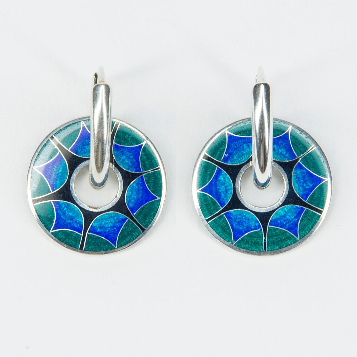 Cloisonné Enamel, Double Sided, Round Geometric Earrings