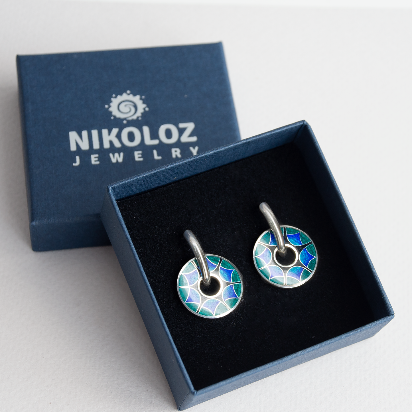 Cloisonné Enamel, Double Sided, Round Geometric Earrings