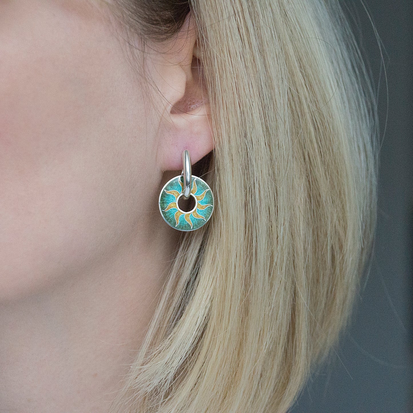 Nine Pointed Sun Double Sided Cloisonné Enamel Earrings