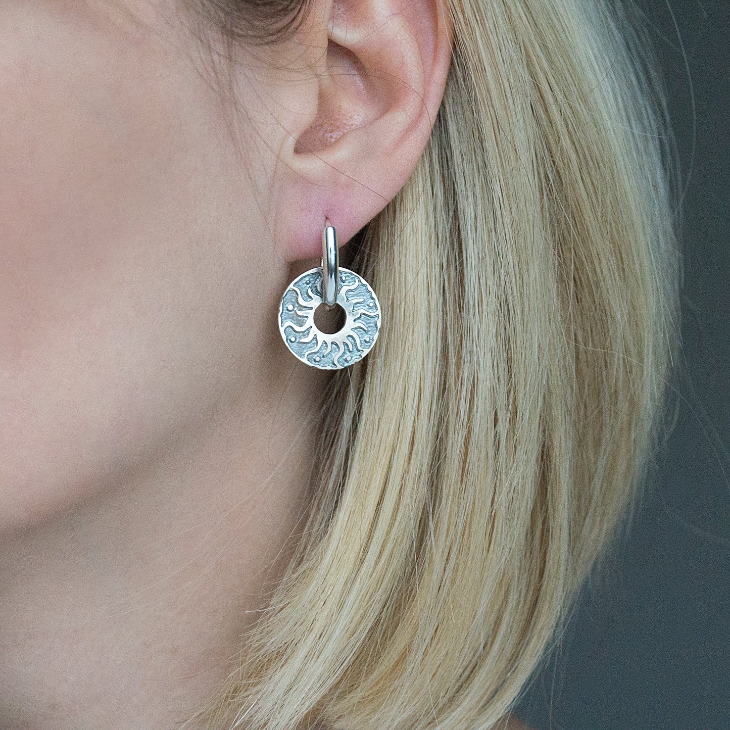Nine Pointed Sun Double Sided Cloisonné Enamel Earrings