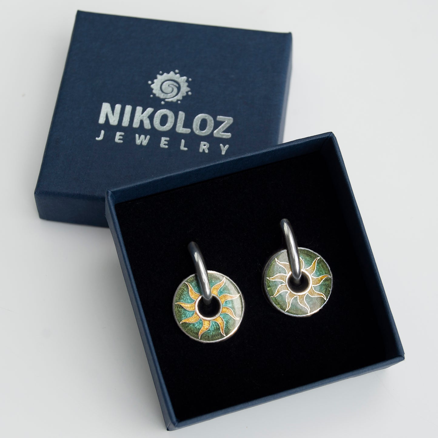 Nine Pointed Sun Double Sided Cloisonné Enamel Earrings