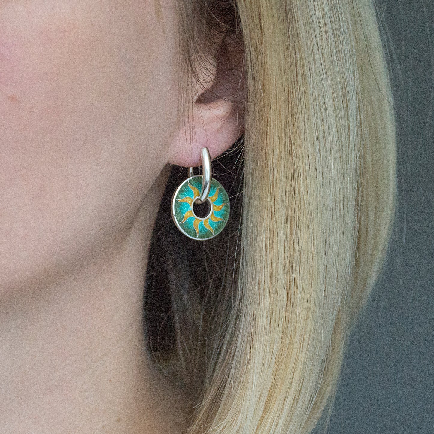 Nine Pointed Sun Double Sided Cloisonné Enamel Earrings