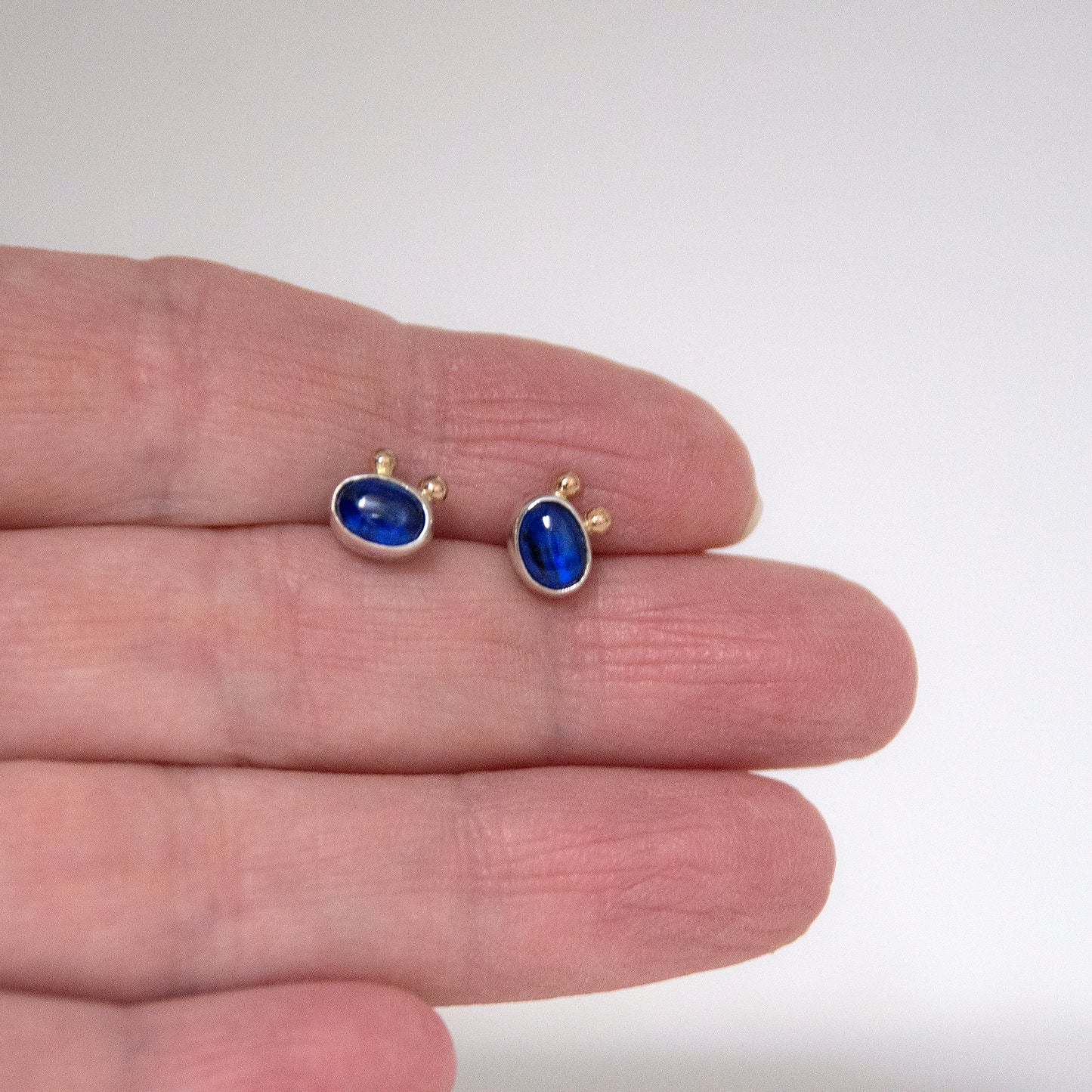 Kyanite Studs With 2 Gold Beads