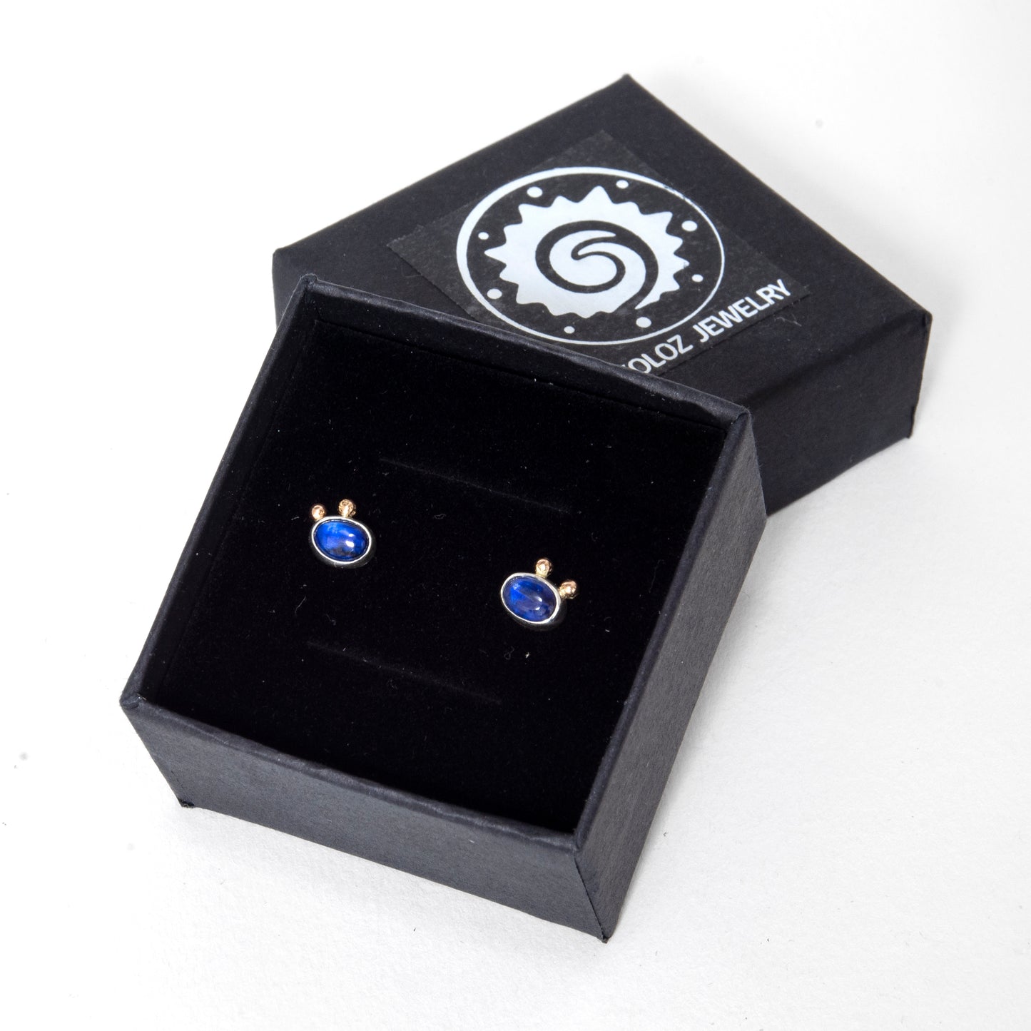 Kyanite Studs With 2 Gold Beads