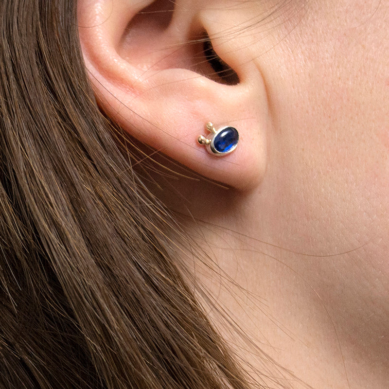 Kyanite Studs With 2 Gold Beads