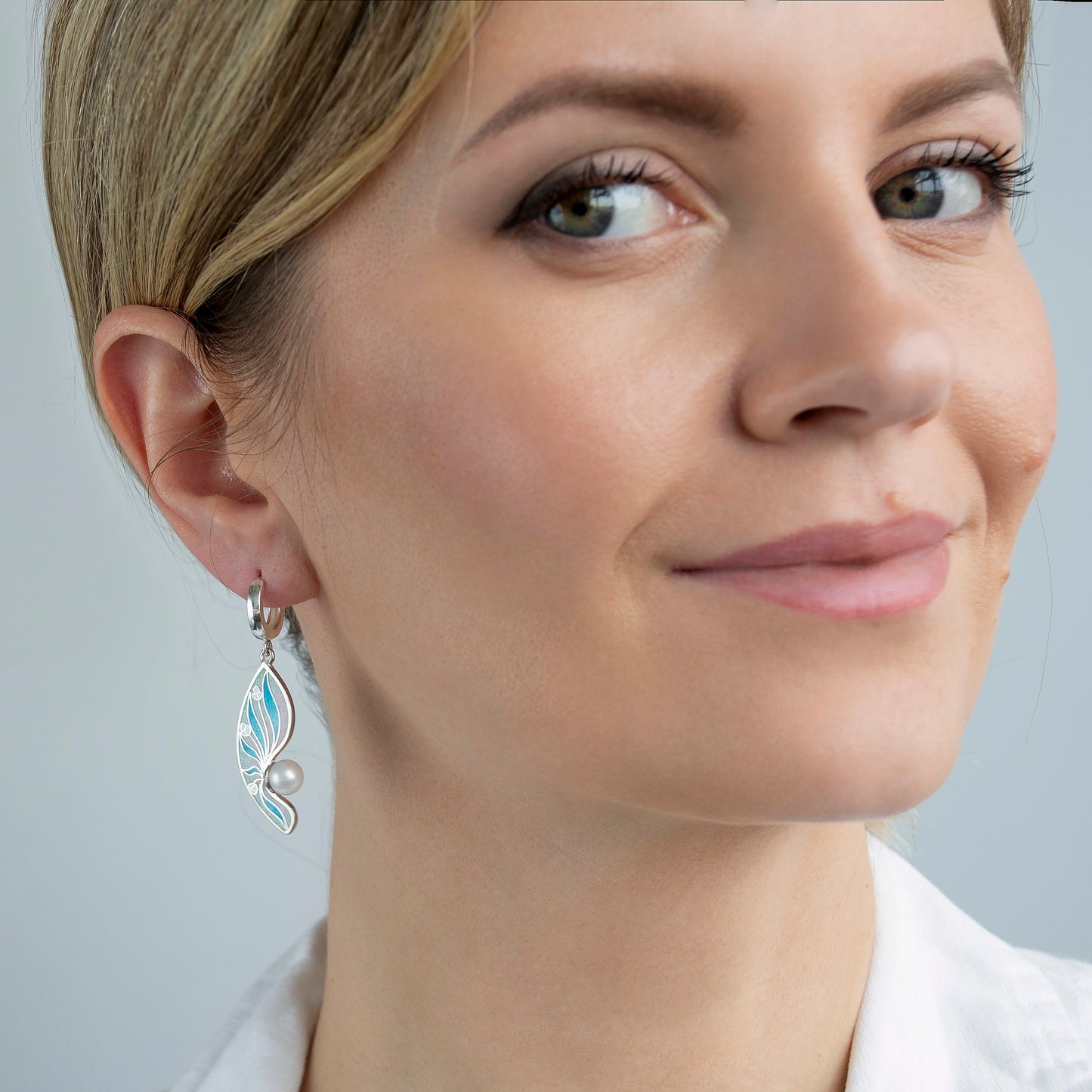 Striped Cloisonné Enamel Earrings With White Pearls