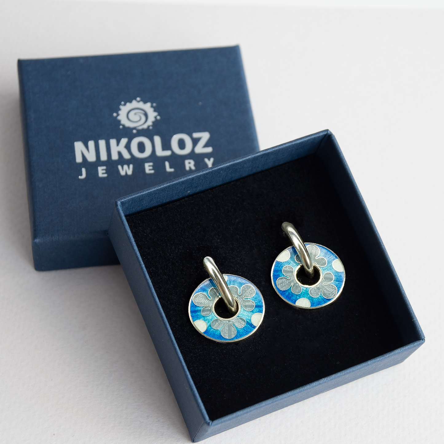 Blue Cloudy Cloisonne Enamel Rotating Earrings