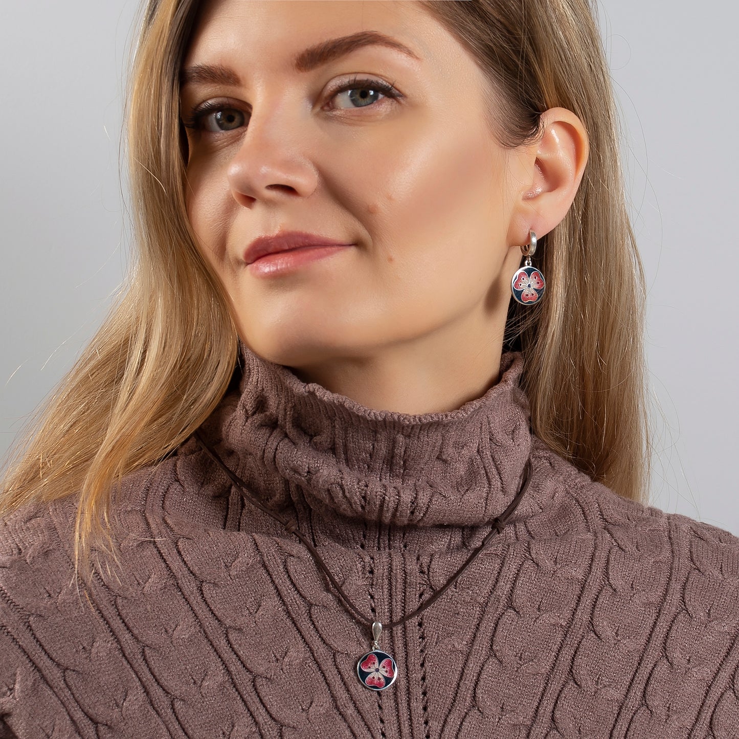 Red Hibiscus Cloisonné Enamel Earrings