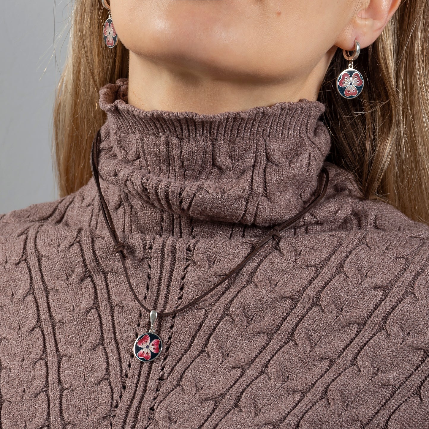 Hibiscus Flower Cloisonné Enamel Pendant