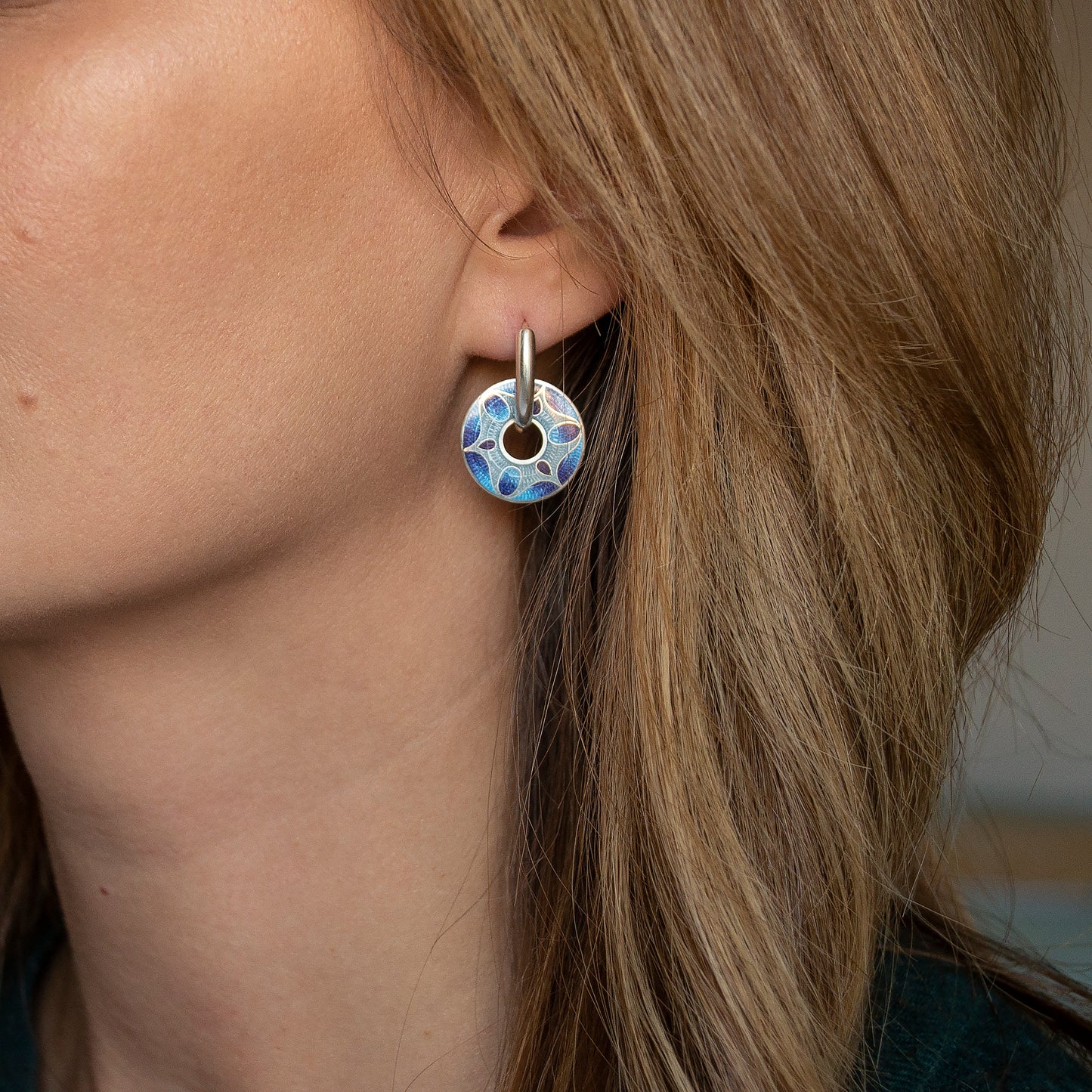 Purple Blue Reversible Cloisonné Enamel Earrings