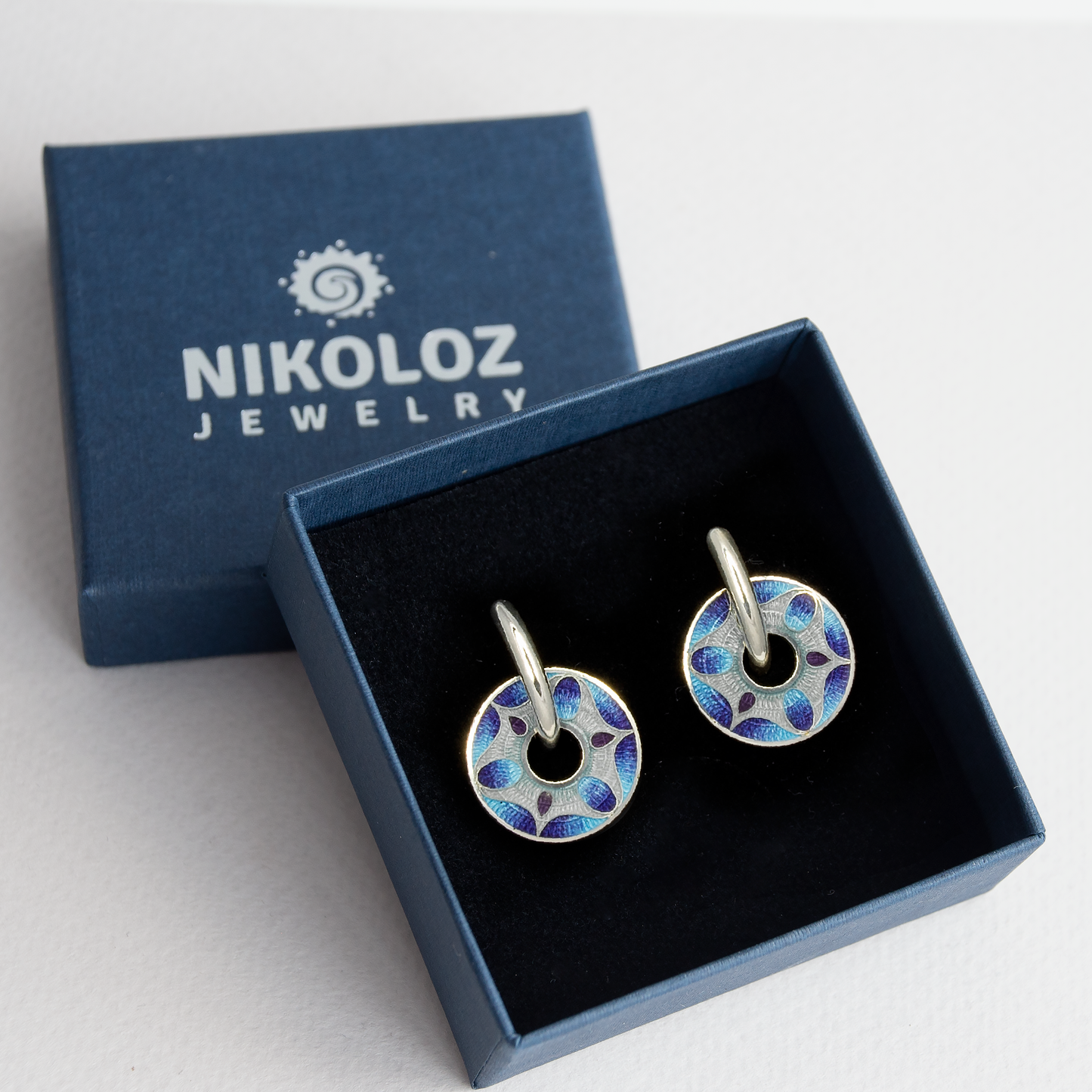Purple Blue Reversible Cloisonné Enamel Earrings
