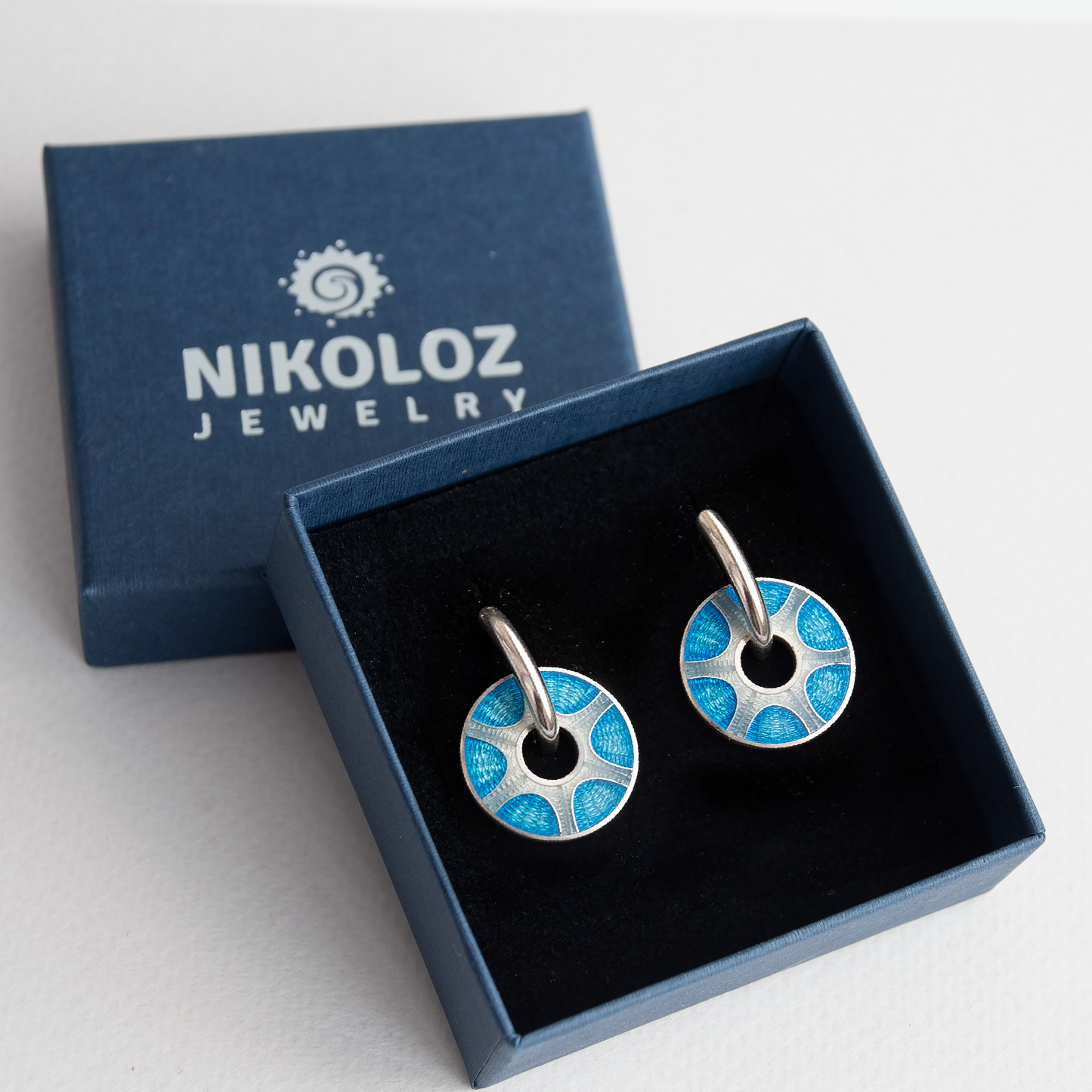 Reversible Blue Cloisonné Enamel Earrings