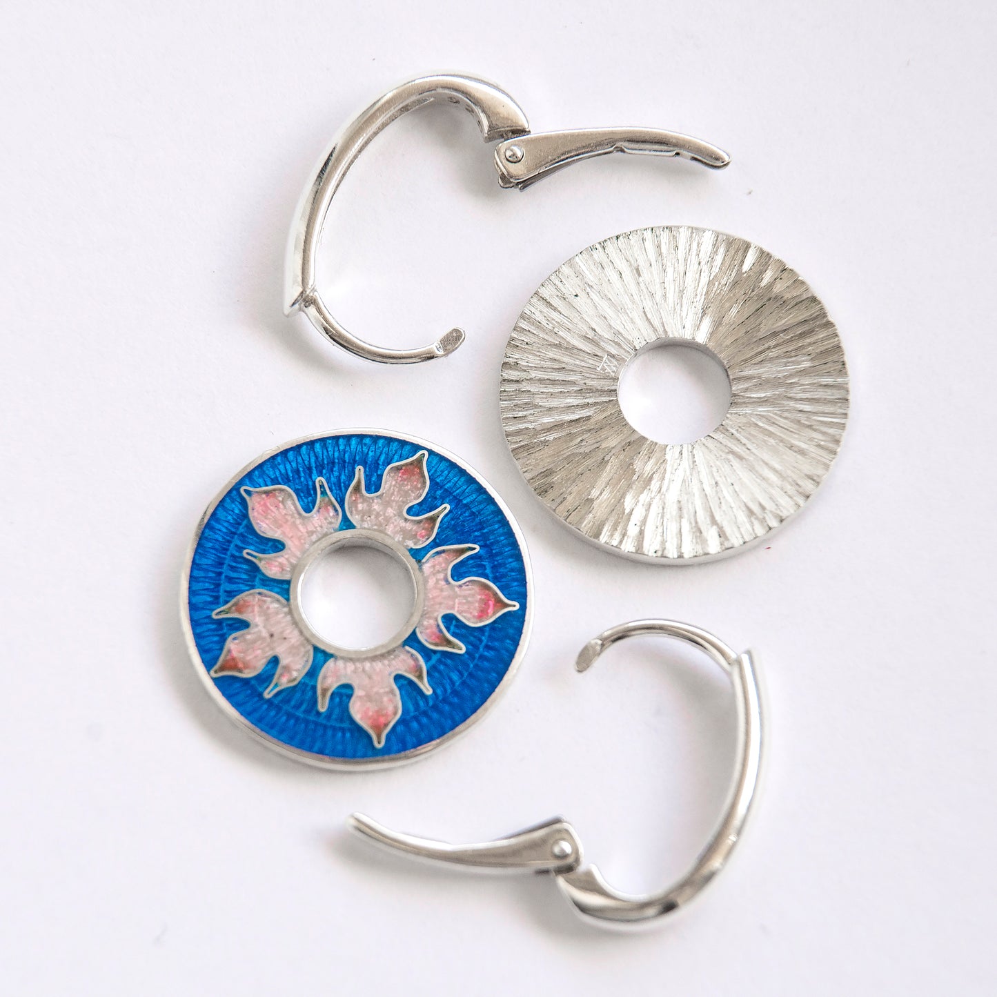 Cloisonné Enamel Blue/Rose Spinning Earrings