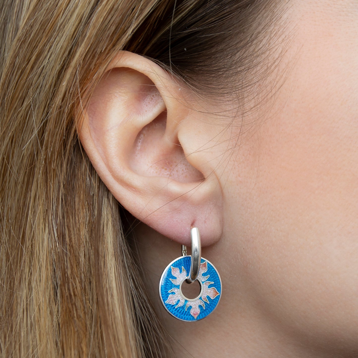 Cloisonné Enamel Blue/Rose Spinning Earrings