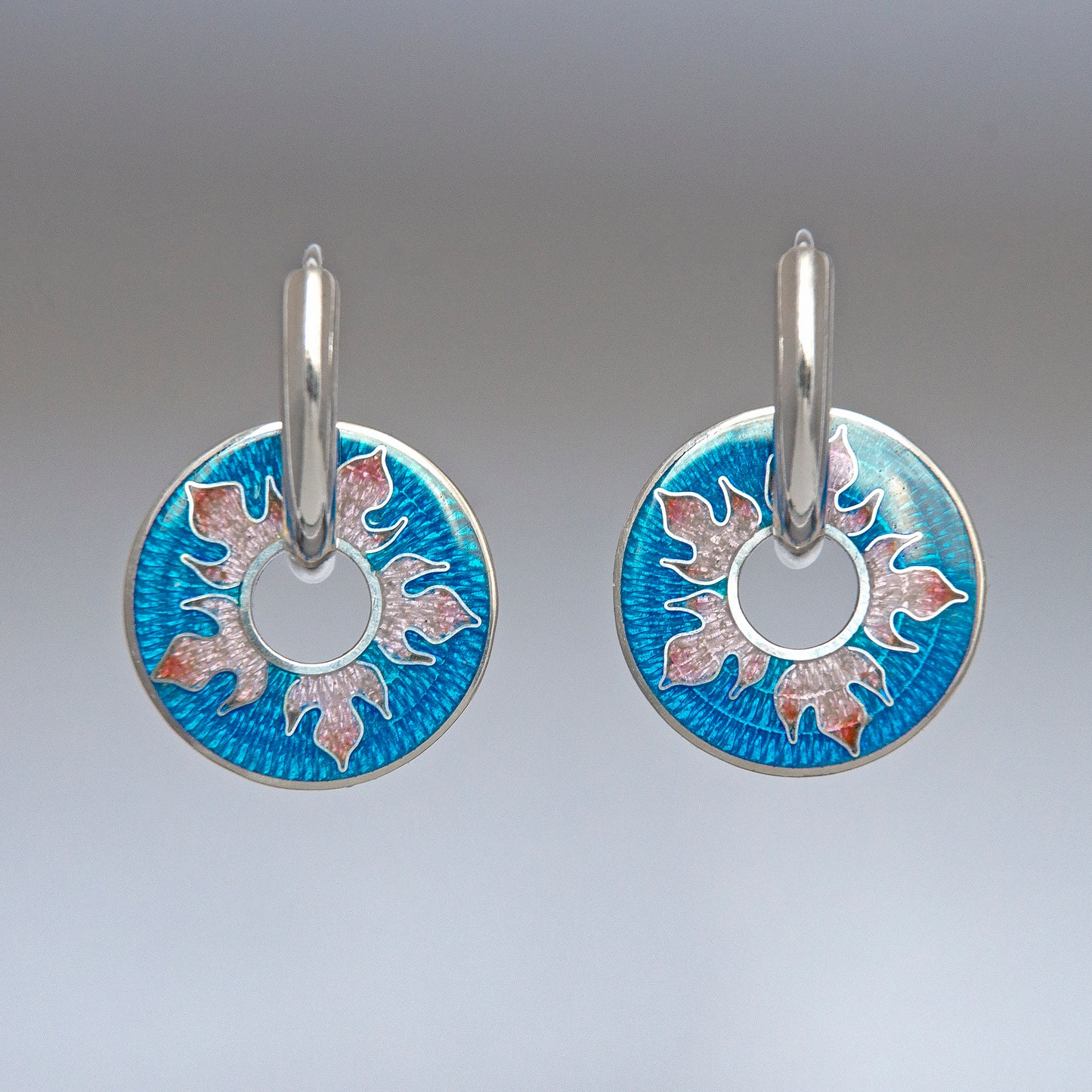 Cloisonné Enamel Blue/Rose Spinning Earrings