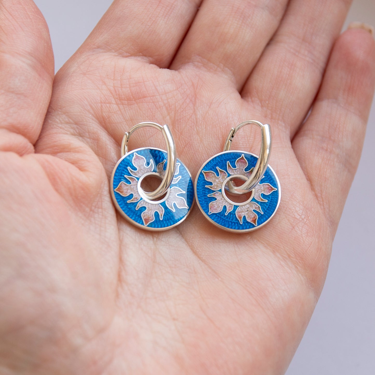 Cloisonné Enamel Blue/Rose Spinning Earrings