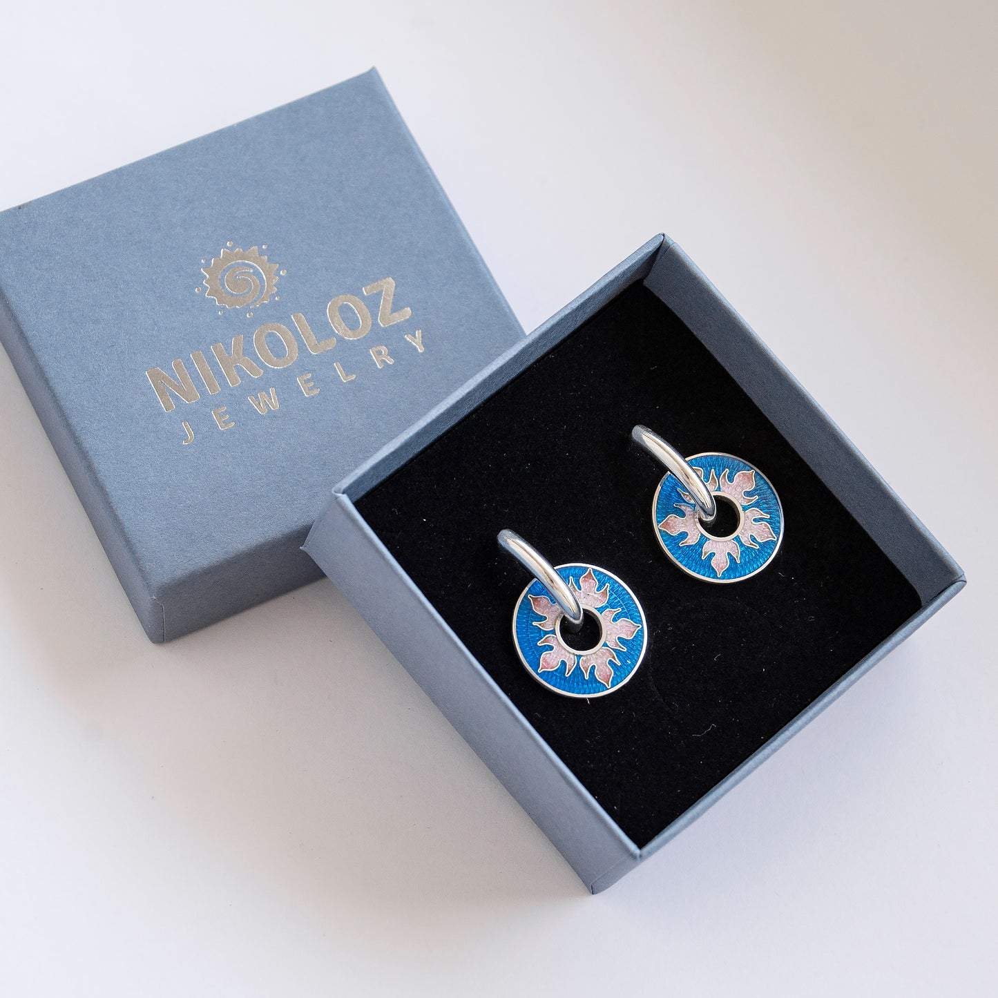 Cloisonné Enamel Blue/Rose Spinning Earrings