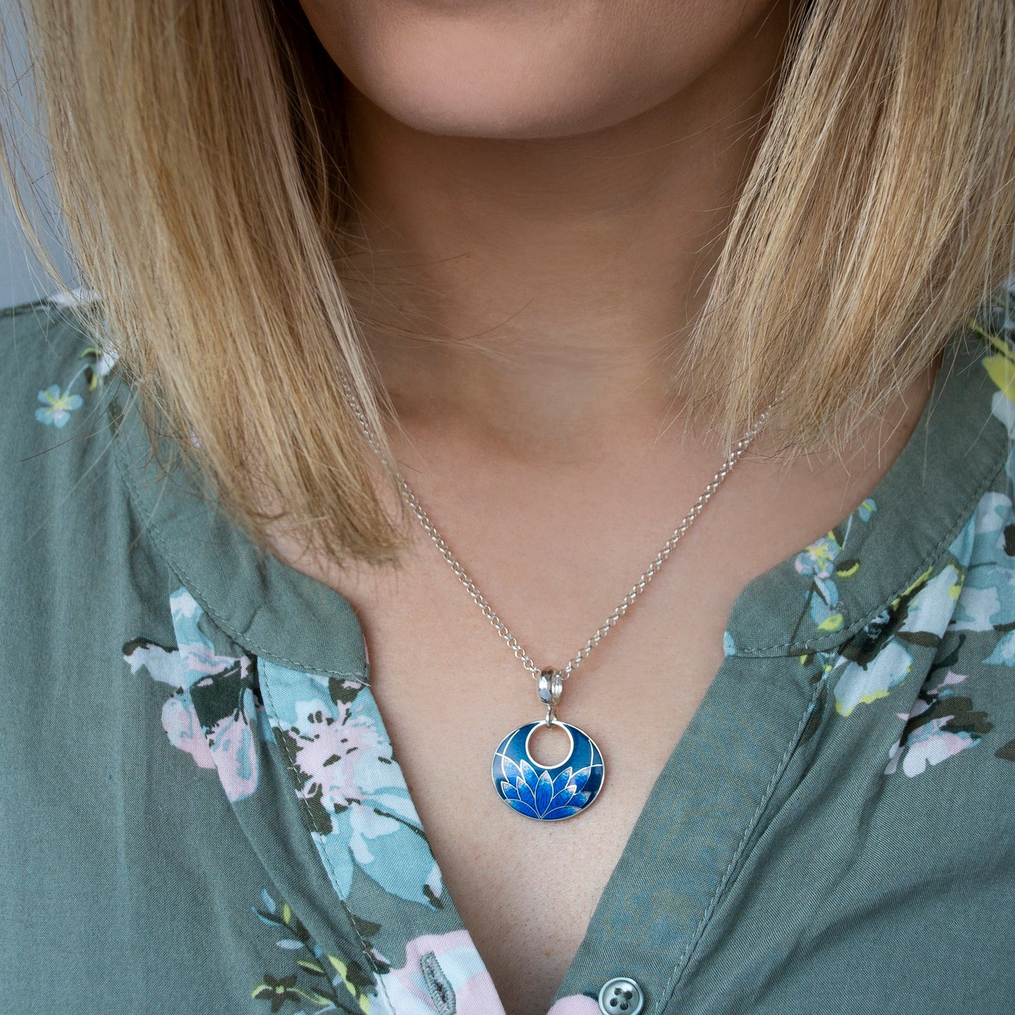 Cloisonné Enamel Pendant-Necklace "Blue Lotus"