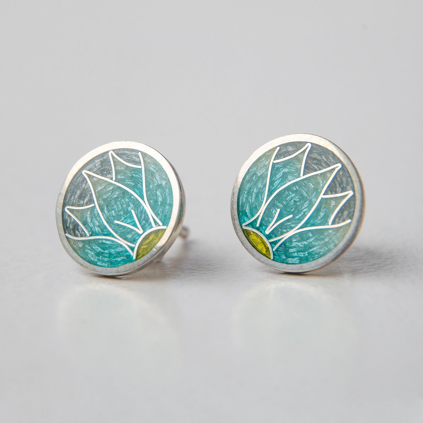 Cloisonné Enamel Stud, Round Earrings Edelweiss