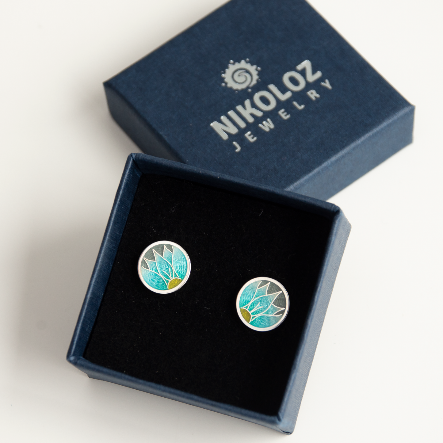 Cloisonné Enamel Stud, Round Earrings Edelweiss