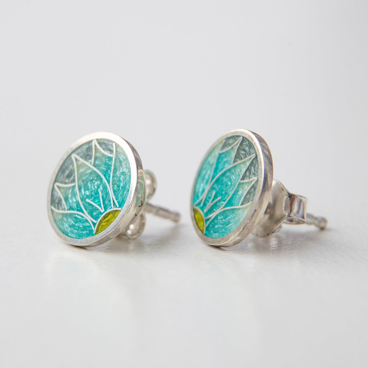 Cloisonné Enamel Stud, Round Earrings Edelweiss