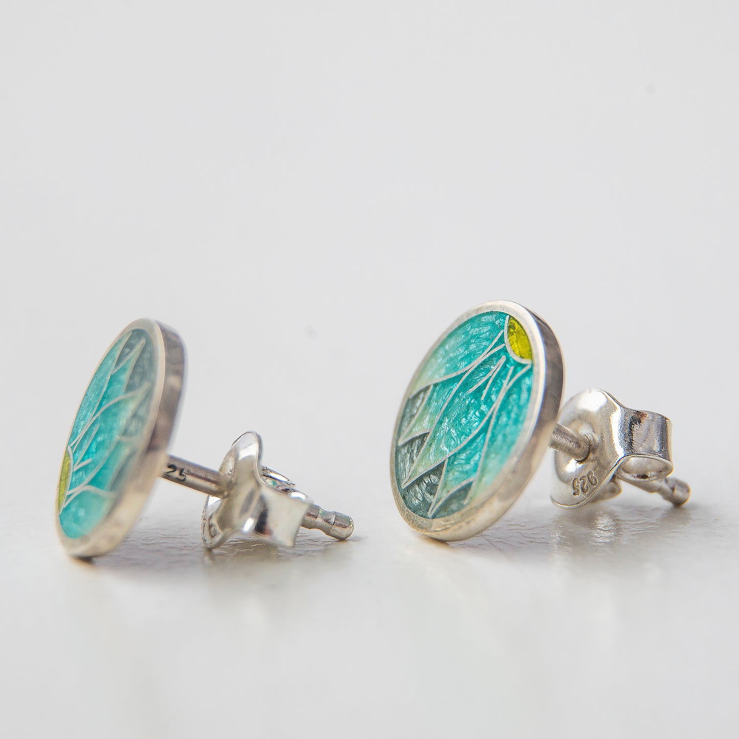 Cloisonné Enamel Stud, Round Earrings Edelweiss