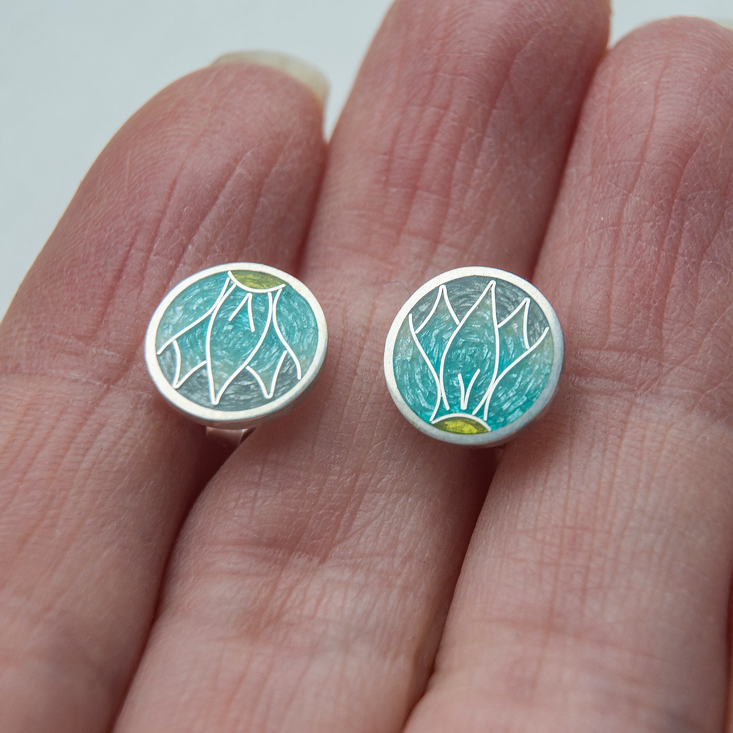 Cloisonné Enamel Stud, Round Earrings Edelweiss