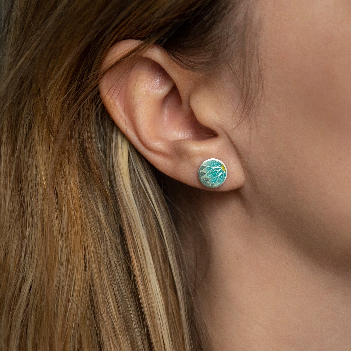 Cloisonné Enamel Stud, Round Earrings Edelweiss