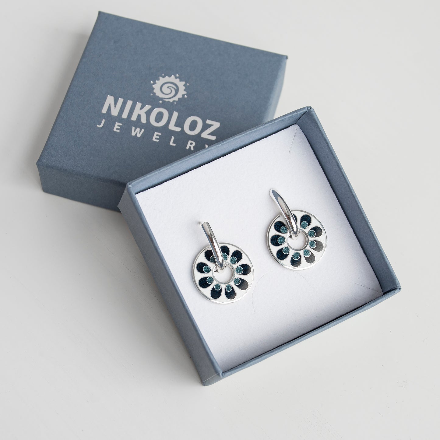 Cloisonné Enamel, Black And White, Rotating Earrings