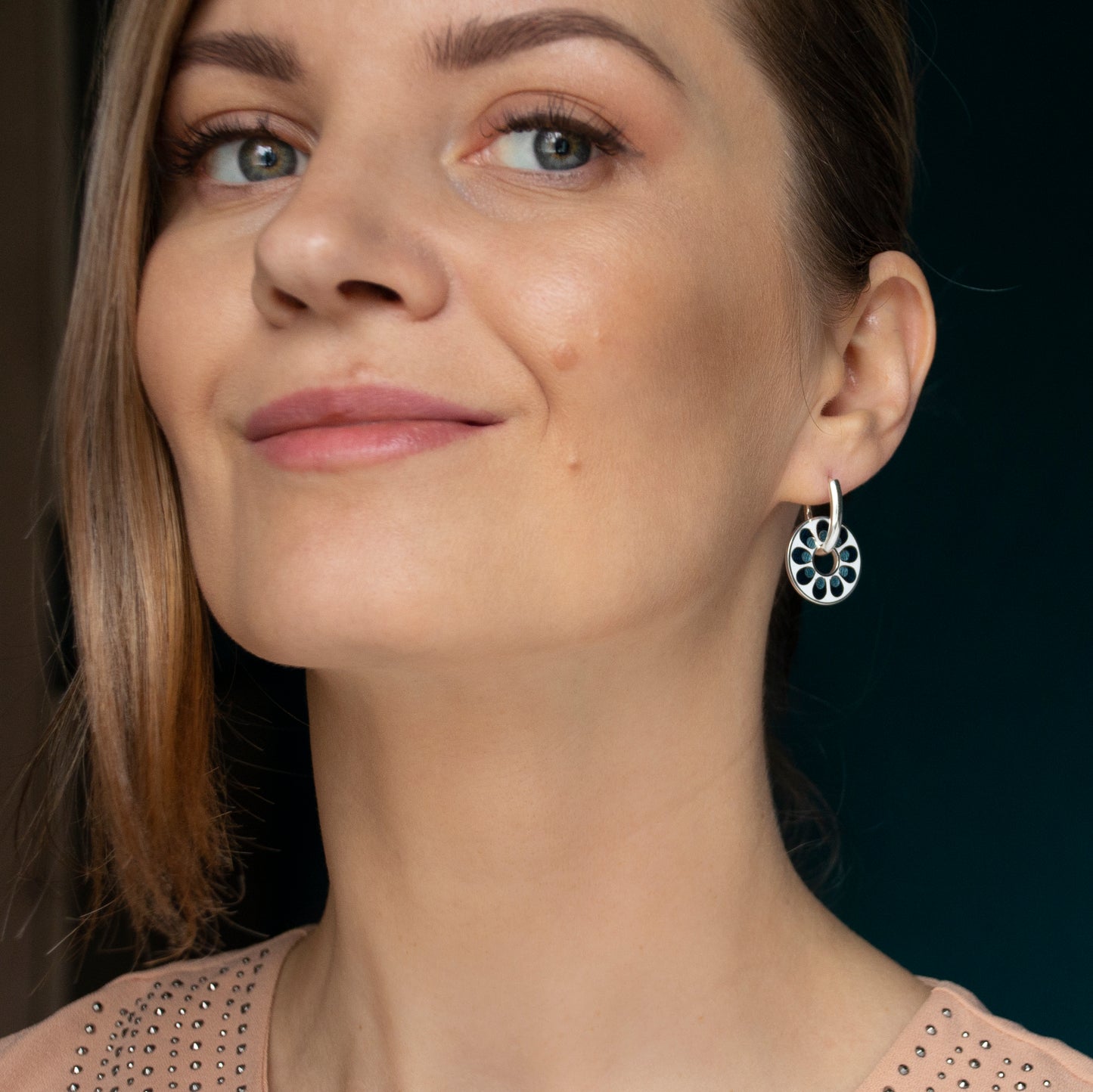 Cloisonné Enamel, Black And White, Rotating Earrings