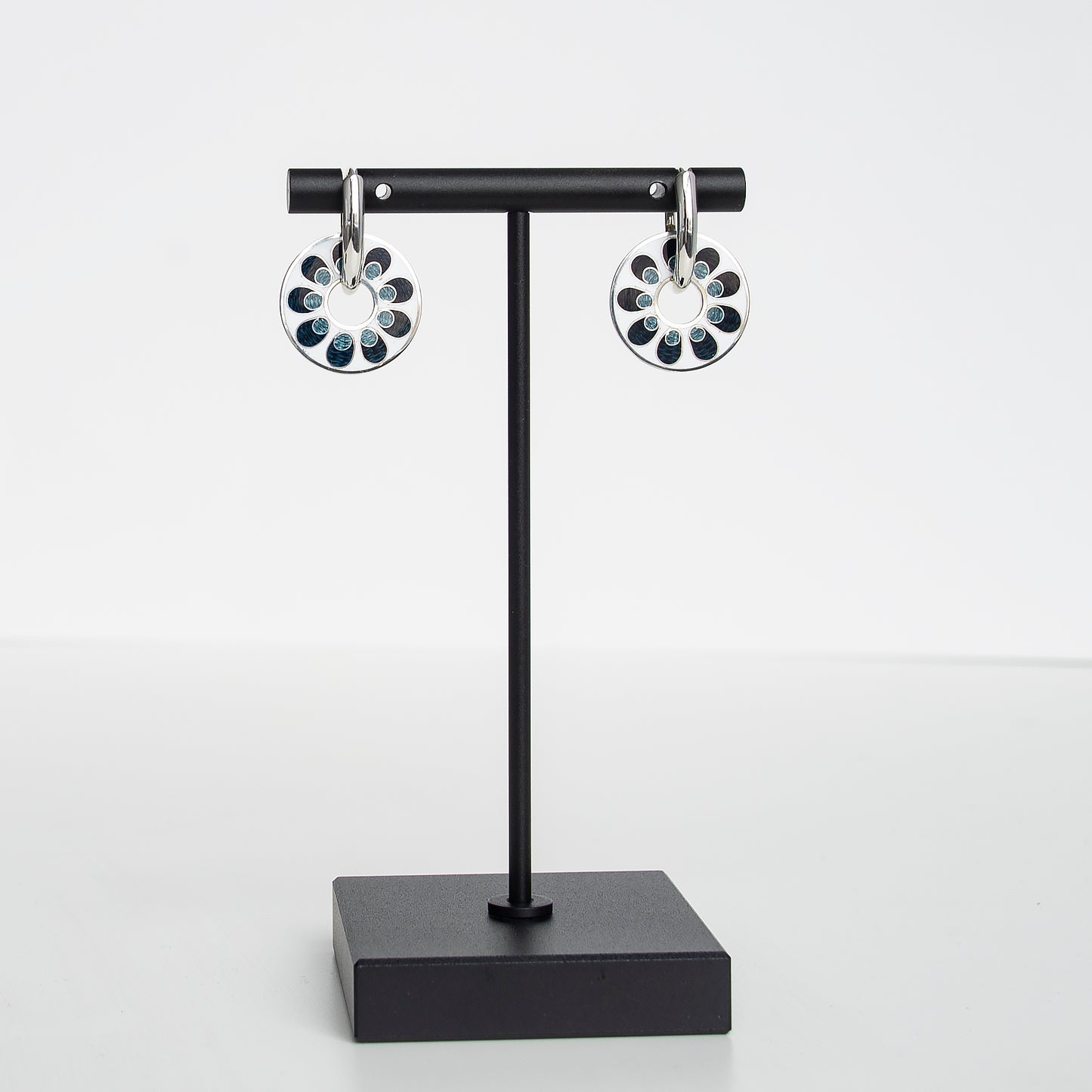 Cloisonné Enamel, Black And White, Rotating Earrings