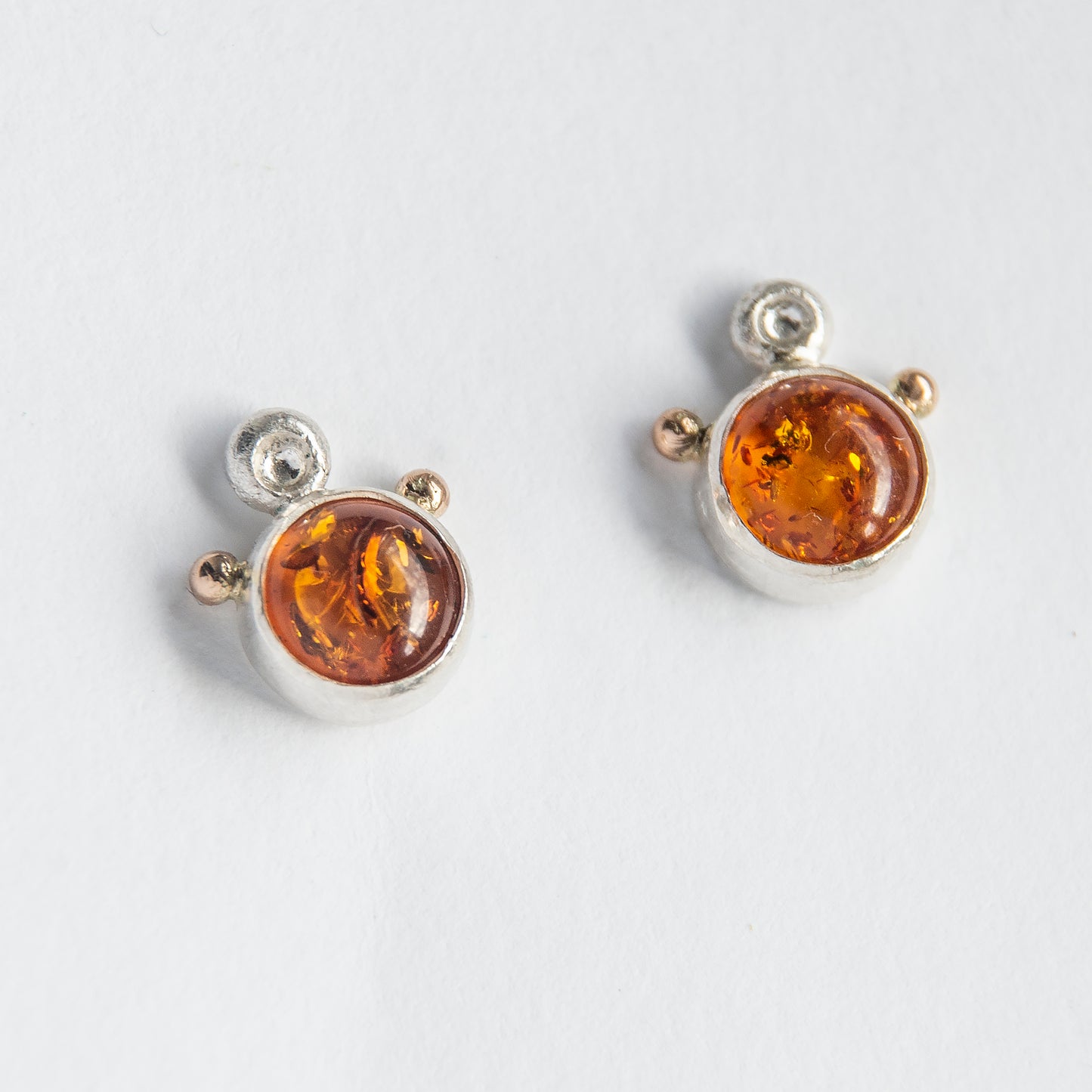 Baltic Amber Stone Studs With Silver And Gold Beads