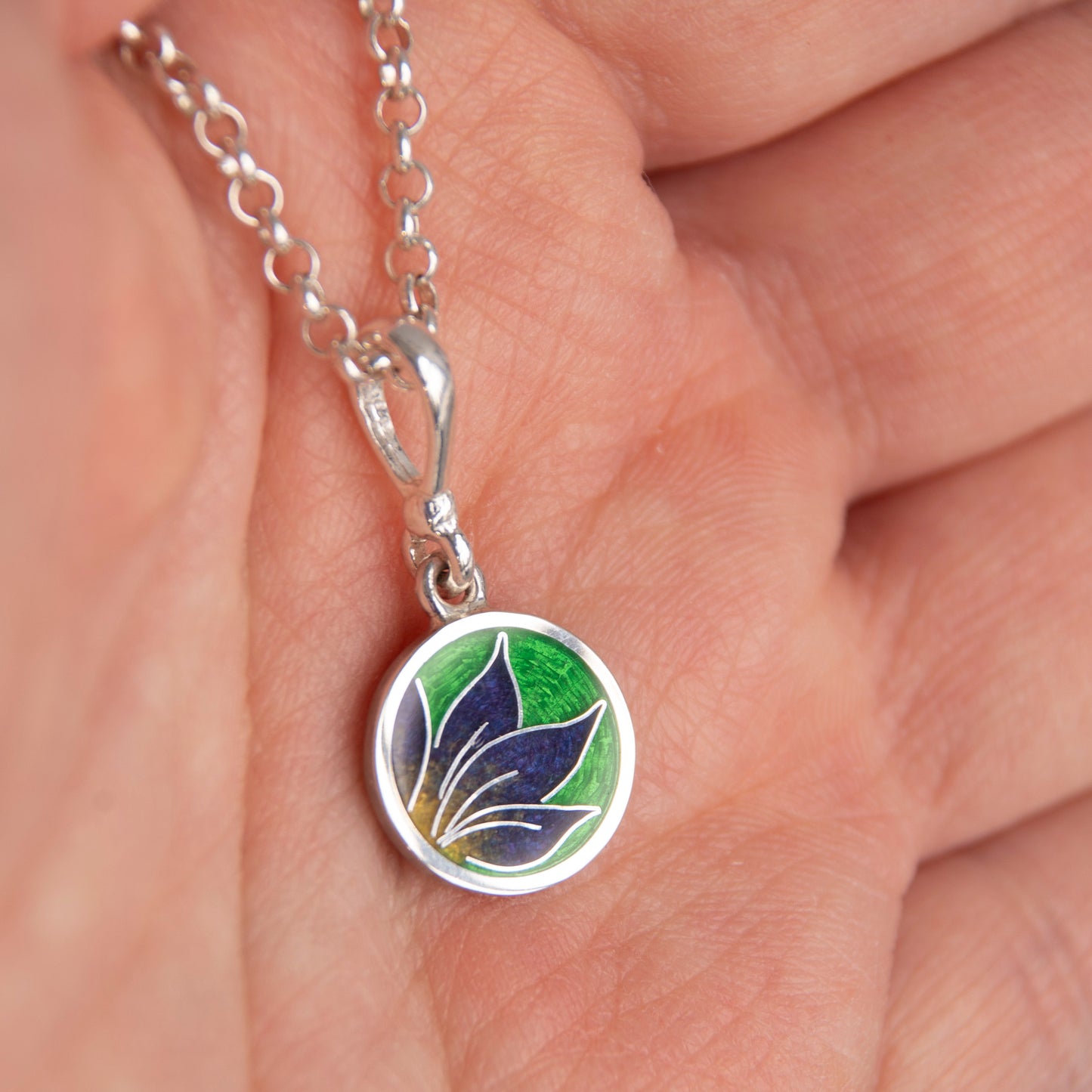 Iris Cloisonné Enamel Green Necklace