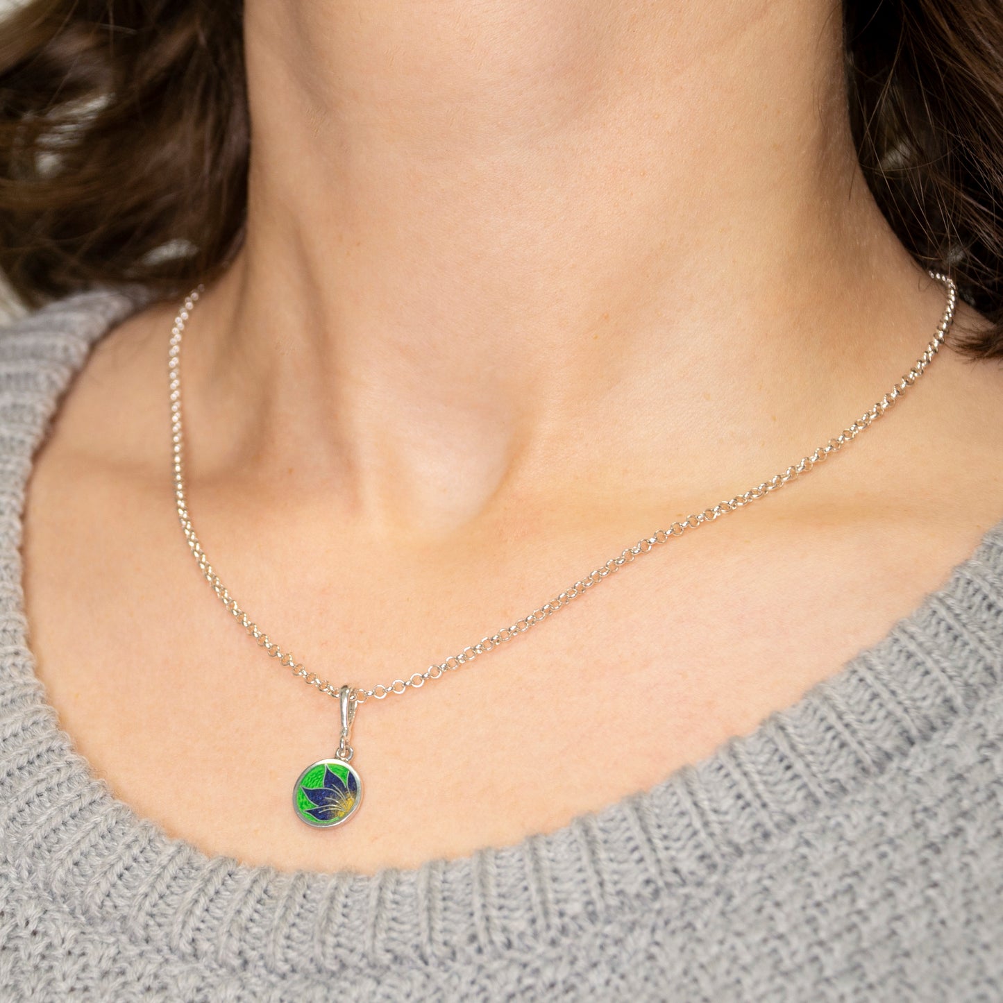 Iris Cloisonné Enamel Green Necklace