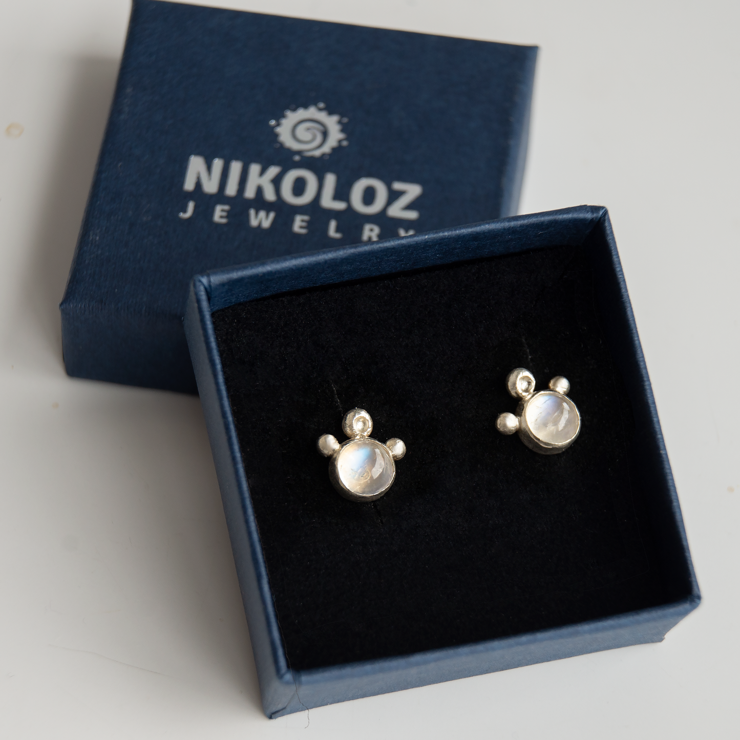 Moonstone minimalistic Studs With Silver Beads