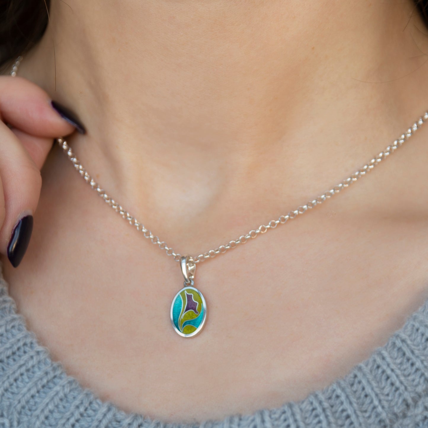 Olive Purple Cloisonné Enamel Necklace