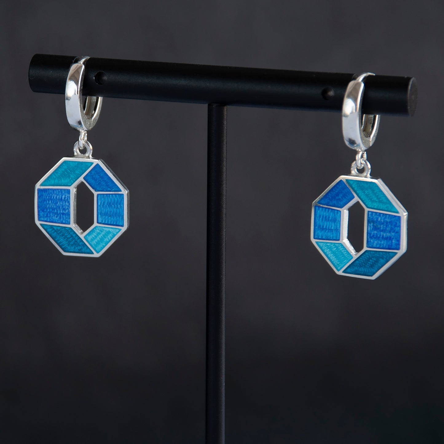 Blue Octagon Cloisonné Enamel Earrings
