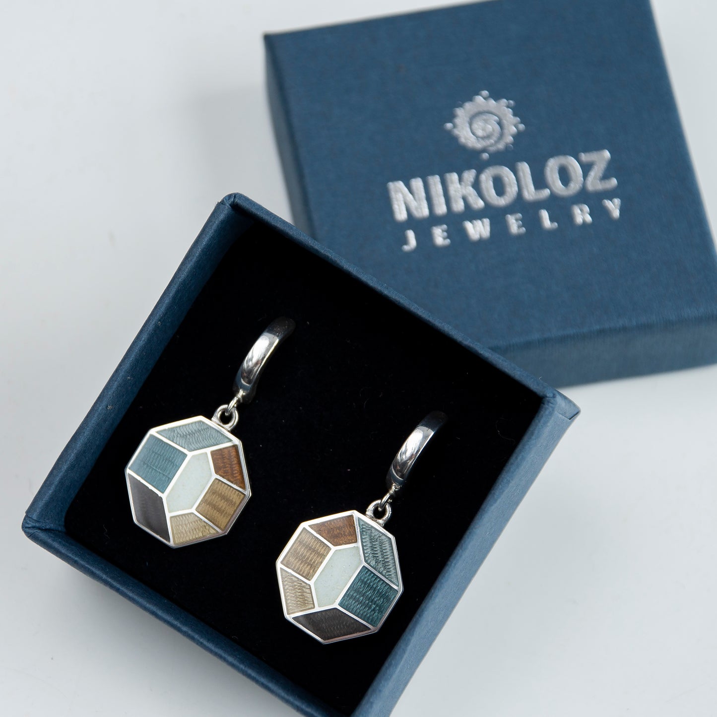 Brown Octagon Cloisonné Enamel Earrings