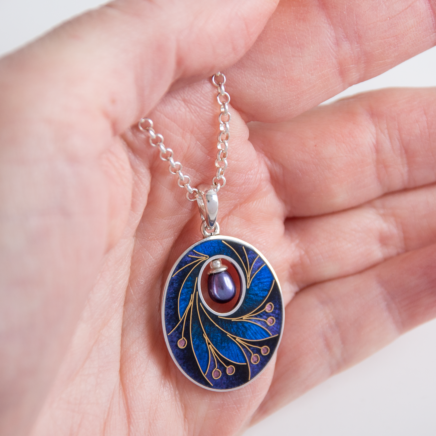 Dark Cloisonné Enamel Necklace-Pendant  With Gold Pattern