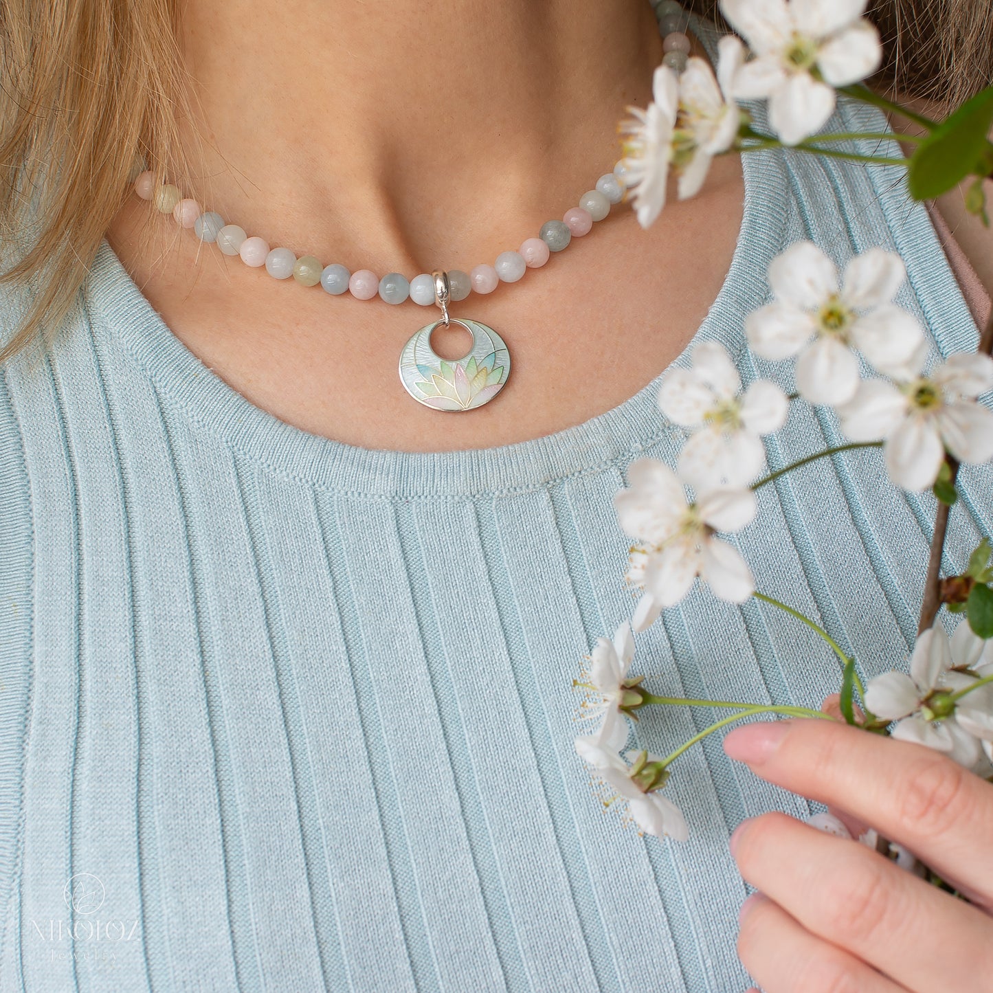 Cloisonné Enamel Pendant Multicolour Lotus