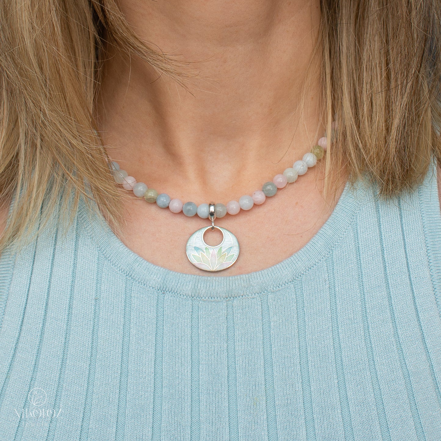 Cloisonné Enamel Pendant Multicolour Lotus