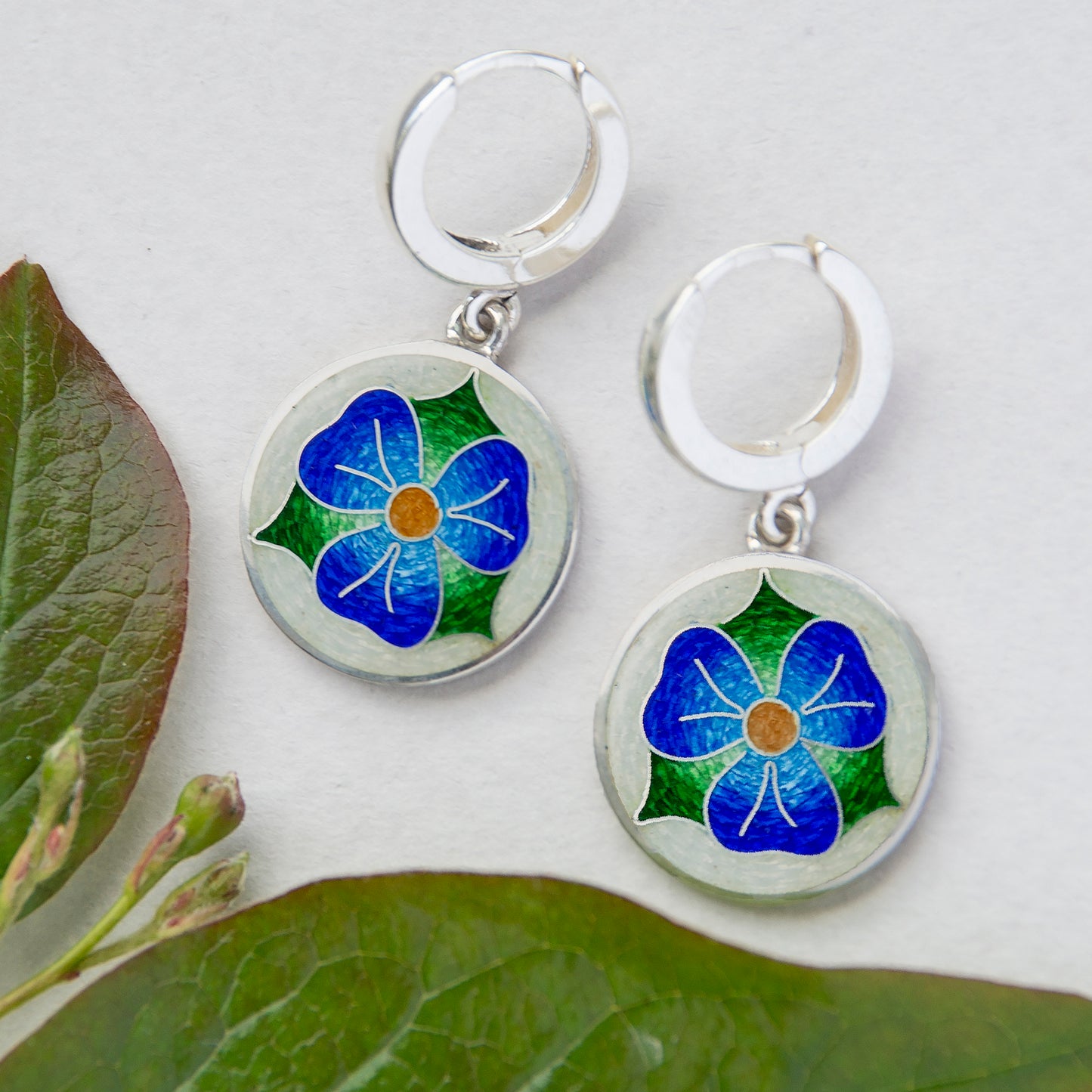 Enamel Earrings And Necklace Forget Me Not Flower