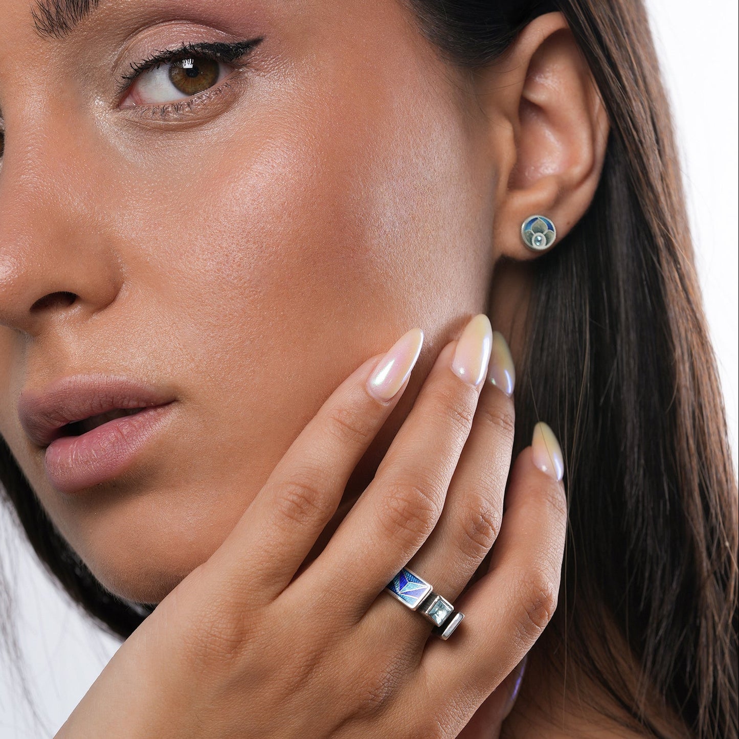 Cloisonné Enamel Ring With Swiss Blue Topaz