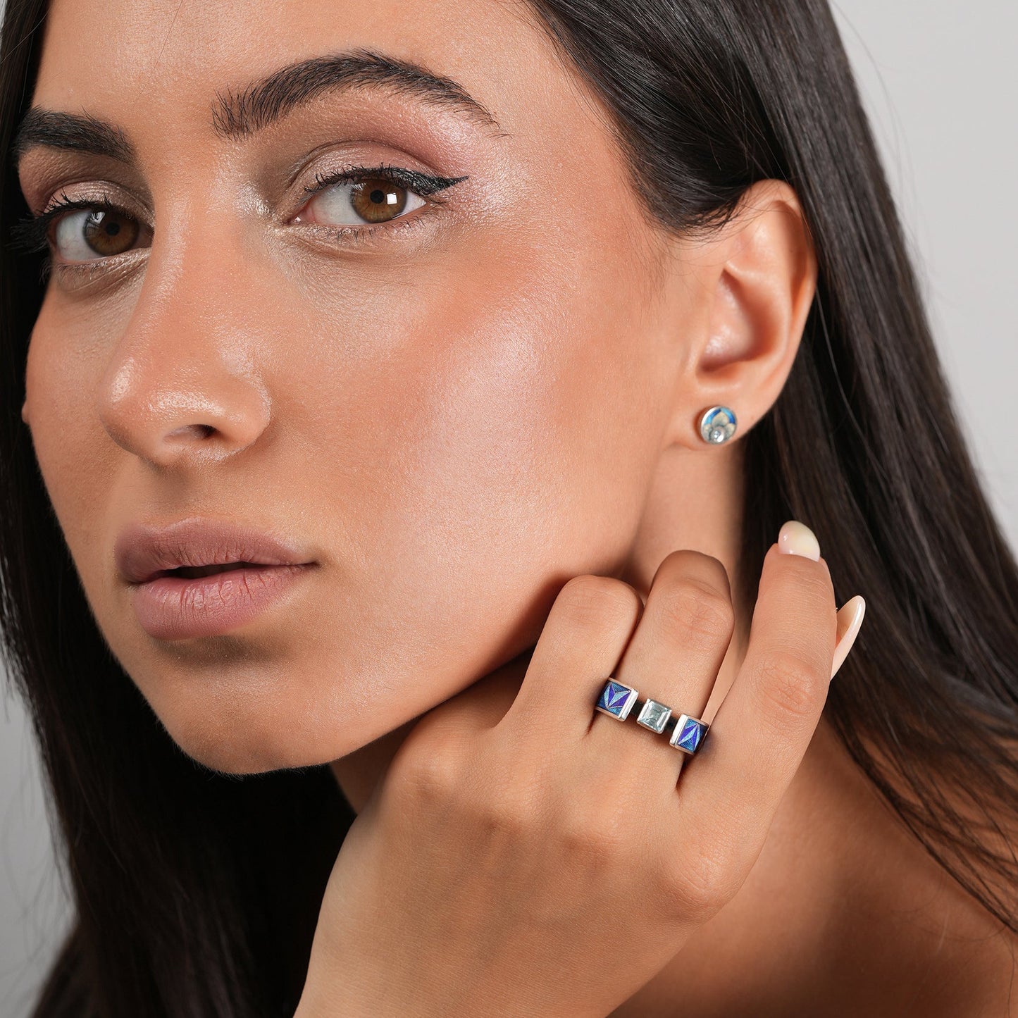 Cloisonné Enamel Ring With Swiss Blue Topaz
