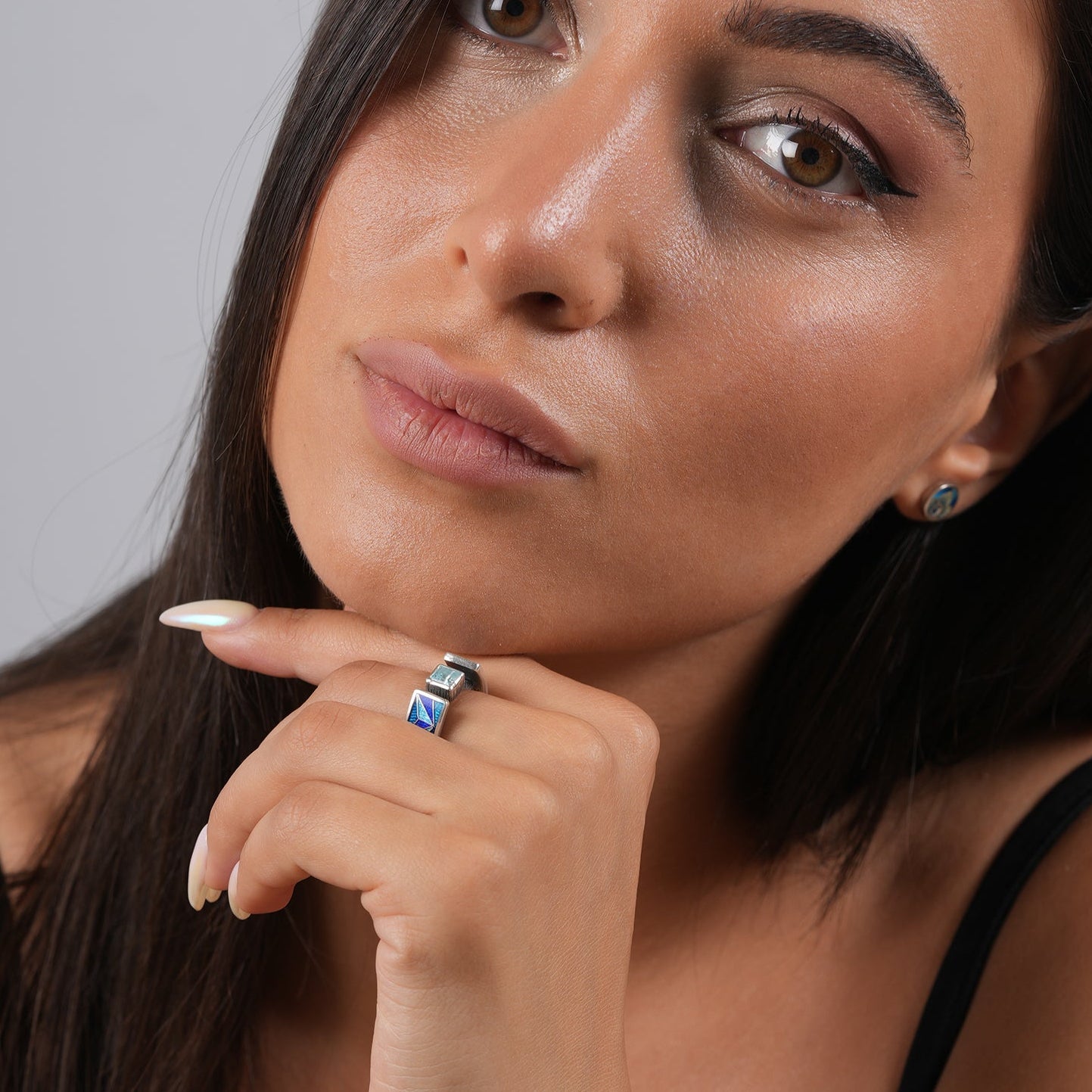 Cloisonné Enamel Ring With Swiss Blue Topaz