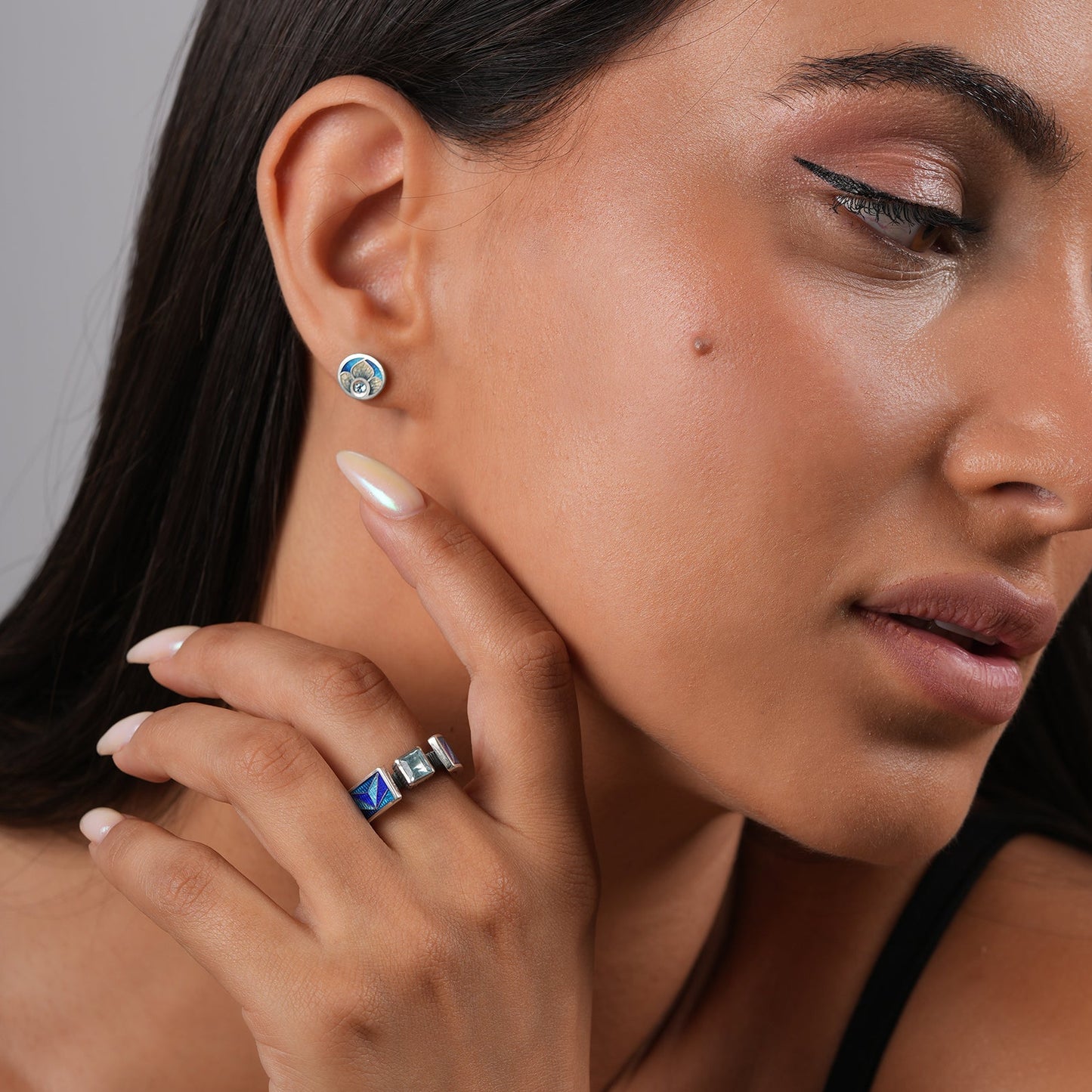 Cloisonné Enamel Ring With Swiss Blue Topaz