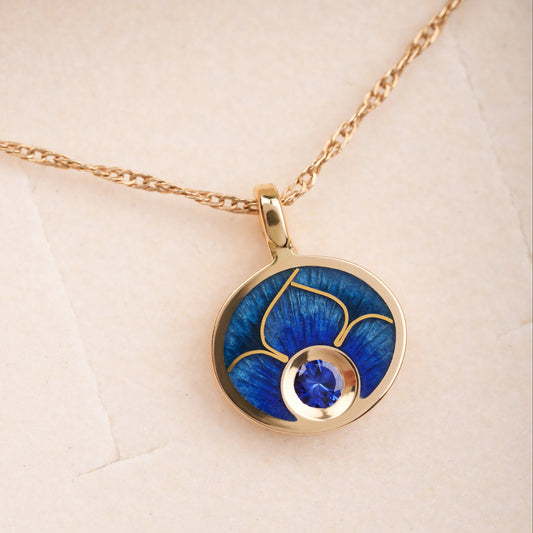 Sapphire 18K Gold Pendant With Cloisonne Enamel